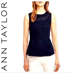 Ann Taylor Eyelet Peplum Top L